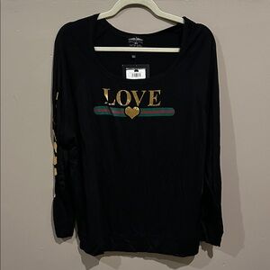 Black Long Sleeve Love Shirt with Gold Accents by Bird & Vine Sz L. RW